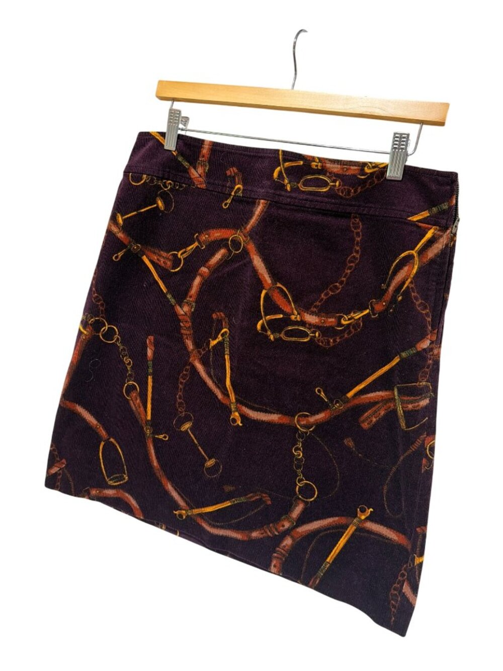 Talbots Vintage 90's Equestrian Corduroy Pencil Mini Skirt Burgundy & Gold